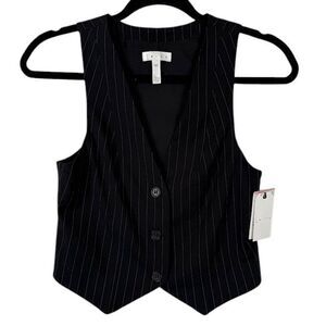 NWT Leith Pinstripe Vest Black 3 Button Women's Size XXS